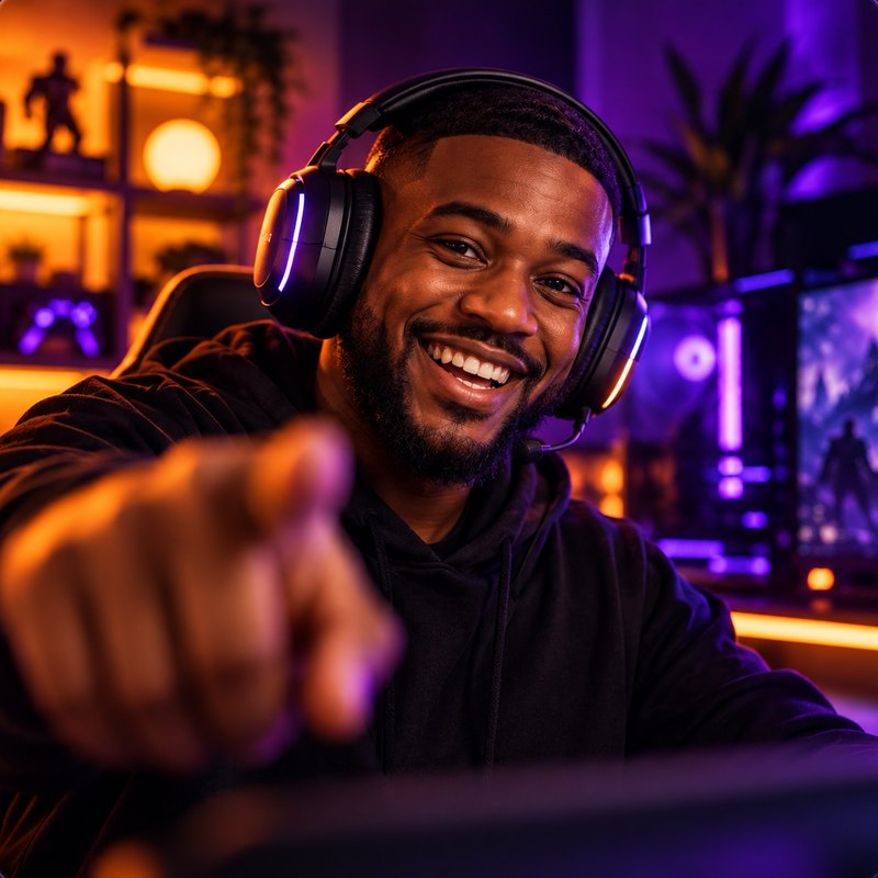 Gaming creator with a headset